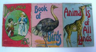 Vintage Linen Fabric Children’s Books Set Of 3 Charles E.  Graham Ny 1890 - 1900