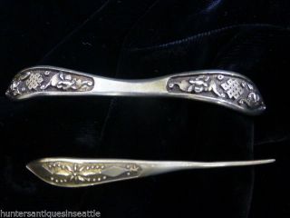 Antique Chinese Silver Hair Pins W/ Good Luck Bats