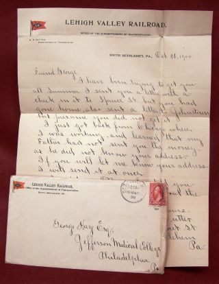 Lehigh Valley Railroad Letterhead And Envelope 1902
