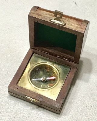 Vintage Antique Estate Nautical Sailor Marine Maritime Compass Wooden Case
