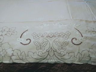 Gorgeous Vintage / Antique Italian Punchwork Embroidered Linen Sheet 95 " X 69 " 2