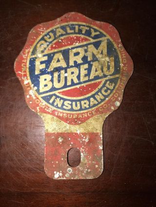 Vintage Farm Bureau Automobile Insurance License Plate Topper Rat Rod Hot Rod