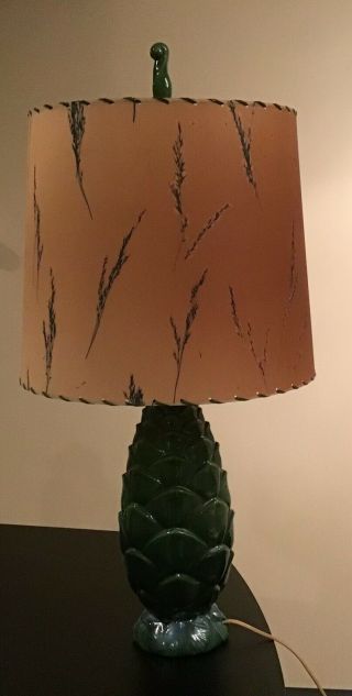 Vintage Mcm Green Glazed Ceramic Table Lamp Pine Cone 1960’s