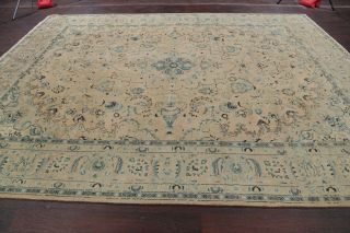 Vintage 9x12 Muted Pale Peach Distressed Area Rug Hand - Made Oriental Carpet