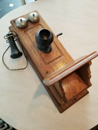Antique Kellogg Hand Crank Wood Wall Telephone