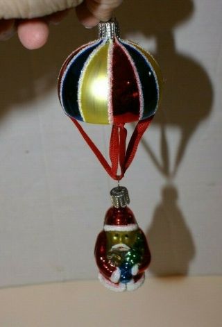 Vintage Glass Hand Blown Hot Air Balloon/santa Christmas Ornament 4 " H Germany
