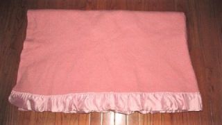 Vtg 70x80 Pink Heavy Wool Cabin Camp Lodge Farmhouse Blanket With Nylon Binding
