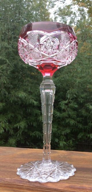 Val St Lambert Cranberry Cut Glass To Clear Wine Saarbrucken Pattern
