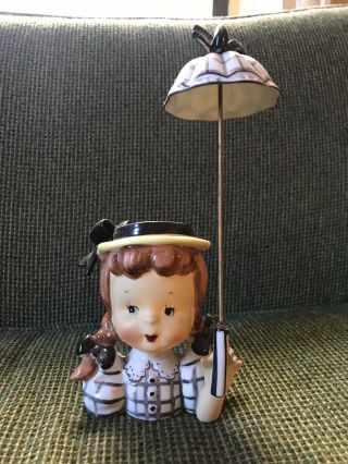 Vintage Napco Girl With Parasol Umbrella Head Vase 1950 