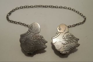 Vintage - Webster Company - Duck Or Stork - Sterling Silver - Bib Clips Or Sweater Clips