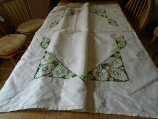 Vintage Hand Embroidered Irish Linen Tablecloth - Cut Work Embroidery
