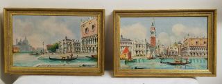 Antique Vintage Italian Signed Oil Paintings Venice G Biondetti Framed
