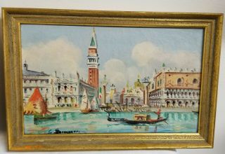 Antique Vintage Italian Signed Oil Paintings Venice G Biondetti Framed 3