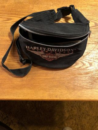 Vintage Harley Davidson Motorcycles Fannypack Black Fabric All Embroidered