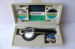 Vtg Dymo 1550 Tapewriter Embossing Label Maker Tool Case Extra Wheels