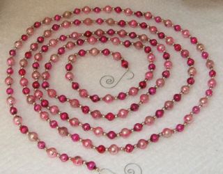 Pink Rose Silver Vtg Christmas Mercury Glass Bead Garland Ornament 8,  Ft.