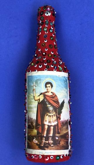 Rare Authentic Vintage Haitian Voodoo Spirit Libation Bottle For San Expedito