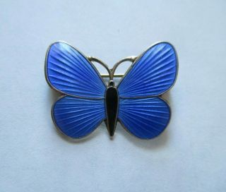 Vintage Finn Jenson Norway Guilloche Enamel Sterling Silver Butterfly Brooch