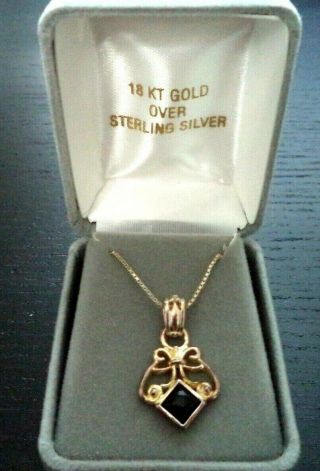 Stunning Vintage Estate 18k Gold Over Sterling Silver Onyx Necklace G787q