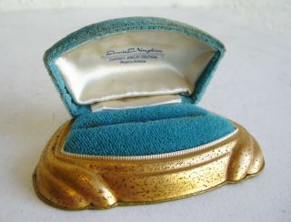 Vintage Art Deco Blue Velvet Double Wedding Ring Jewelry Store Presentation Box