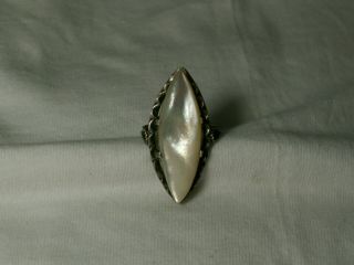 .  Vintage/Antique Sterling Silver,  Marquise Mother Of Pearl Ring,  Size 8. 2