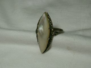 .  Vintage/Antique Sterling Silver,  Marquise Mother Of Pearl Ring,  Size 8. 3
