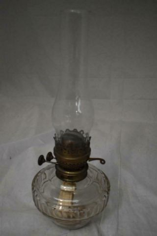 Vintage Oil Lamp Clear Glass Base And Chimney