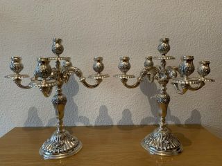 Pair Large Spanish Sterling Silver 925 Candelabra&candlesticks.
