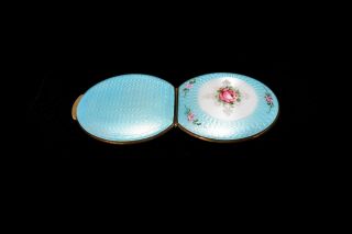 GORGEOUS Antique Double Sided ENAMEL GUILLOCHE HAND PAINTED Floral COMPACT 3
