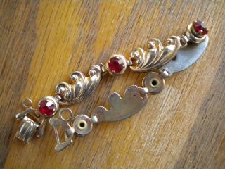 Vtg 1940s Signed Barclay Ruby Red Rhinestone Gold Tone Link Bracelet,  Art Deco