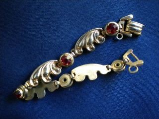 Vtg 1940s Signed BARCLAY Ruby Red Rhinestone Gold Tone Link Bracelet,  ART DECO 2