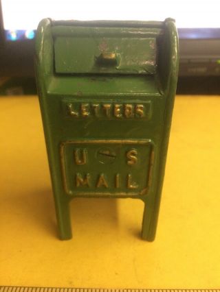 Antique Cast Iron Figural Still Bank Us Mail Box Letters 3.  75 " Tall Vintage Old