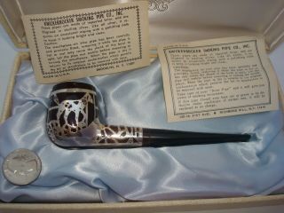 Vintage Knickerbocker Tabacco Pipe W/ Pierced Sterling Silver Dog Overlay