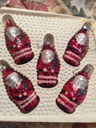Vintage Bradford Novelty Christmas Trimmers Hand Decorated Glass Santa Ornaments
