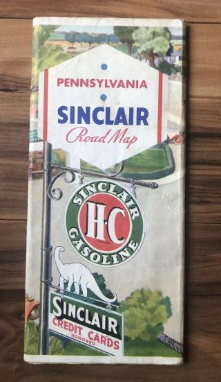 Vintage Sinclair Road Map Pennsylvania 1940s Written On Pencil