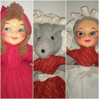18 " Vtg 3 In 1 Little Red Riding Hood,  Grandma & Wolf Topsy Turvy Doll Storytime
