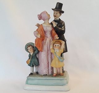 Vintage Victorian Family Figurine Man And Woman Children Made In Japan Boy Girl