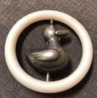 Vintage Silver Duck Baby Rattle Teething Toy