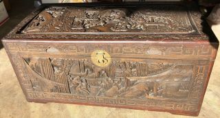Old Antique Chinese Camphor Wood Trunk Box Chest By Wing On Co Shanghai