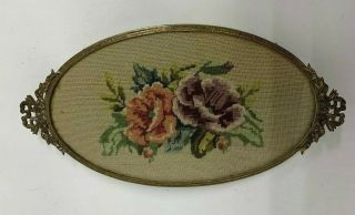 Vintage Vanity Tray With Floral Needle Point Work Cross Stitch/crewel Work