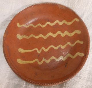 Good Early American Pennsylvania Redware Plate With Slip Decoration 7 " Dia.