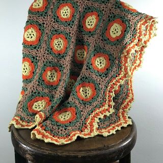 Vtg Granny Squares Handmade Afghan Blanket Crochet Colorful Farmhouse 71 " X 46 "