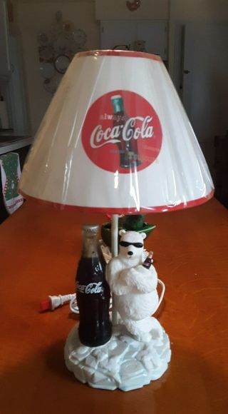 Vintage 17 " Coca - Cola Table Lamp.  Leaning Polar Bear W/ Shades