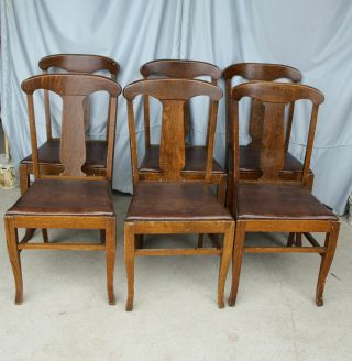 Antique Set Of Six Matching Oak T Back Style Chairs – Finish