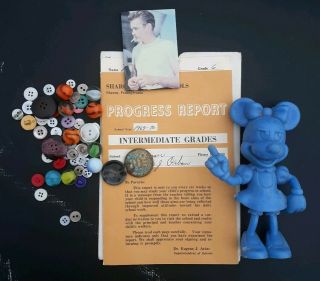 Antique Vintage Junk Drawer Misc Report Card Luke Perry Magnet Minnie Mouse
