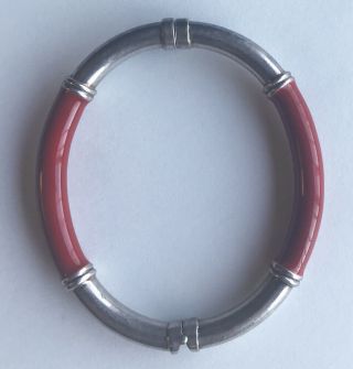 Vintage Italy Milor 925 Sterling Silver Enamel Hinged Bangle Bracelet Red