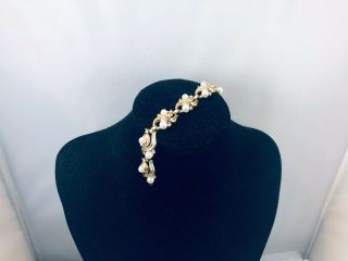 Vtg.  Crown Trifari Faux Pearl & Rhinestone Gold Tone Flowers Bracelet