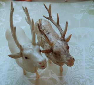 2 Vintage Japan Celluloid Reindeer 5 " Christmas Deer