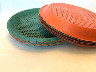 10 Vintage Plastic Basket Weave Paper Plate Holders Red & Green Christmas Colors