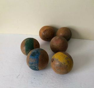 Vintage Wood Croquet Balls Set Of 6 Single Stripe Decor